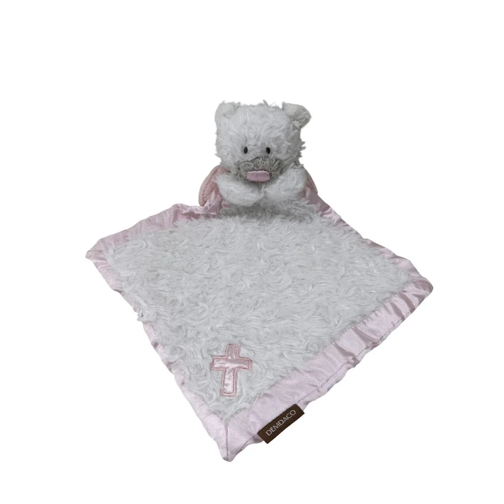 Demdaco White Bear Angel Wings Pink Cross Baby‎ Security Blanket Lovey Baptism